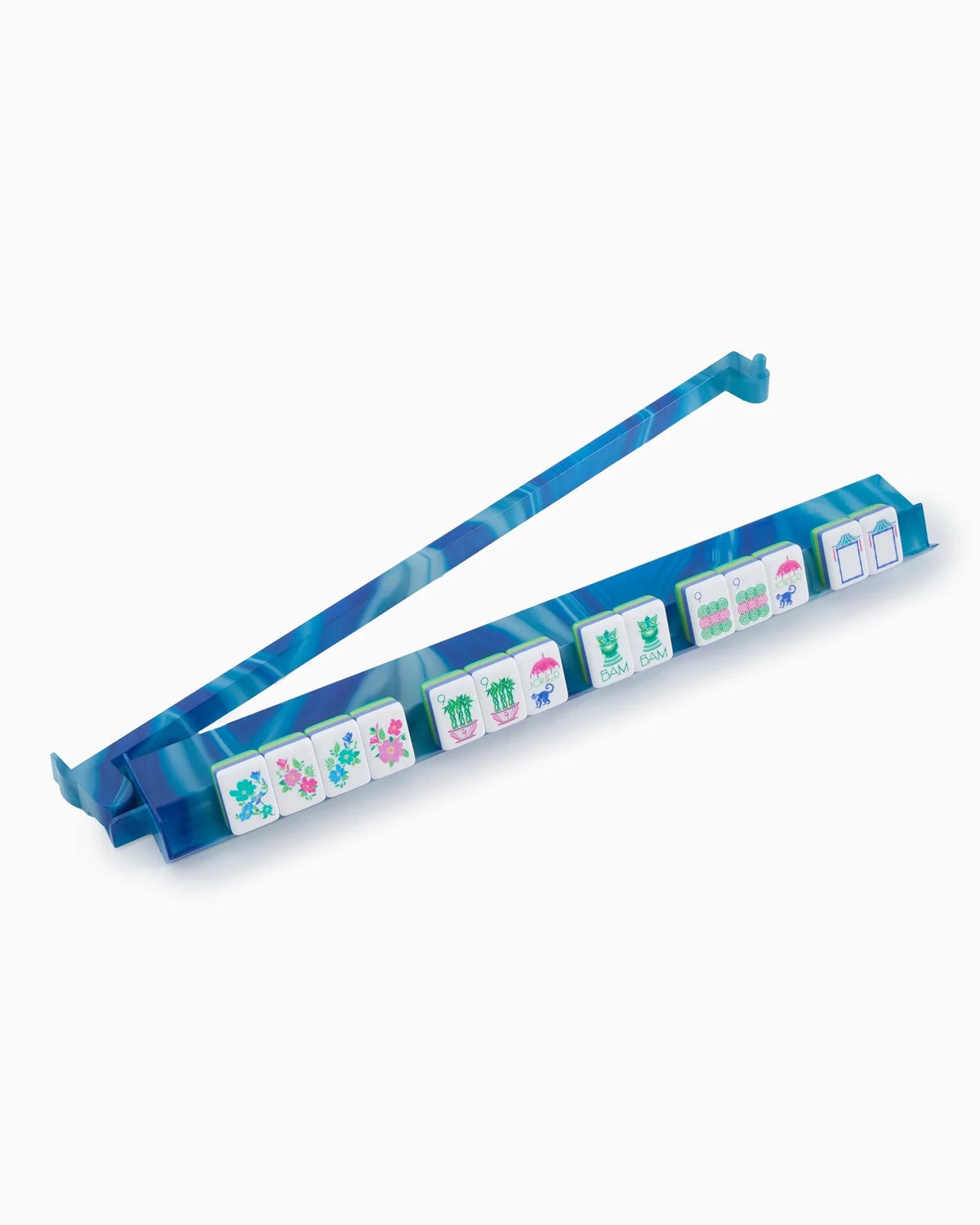 Blue lace agate print rack and pusher for mahjong