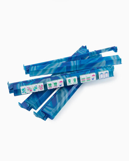 Set of mahjong racks and pushers in blue lace agate