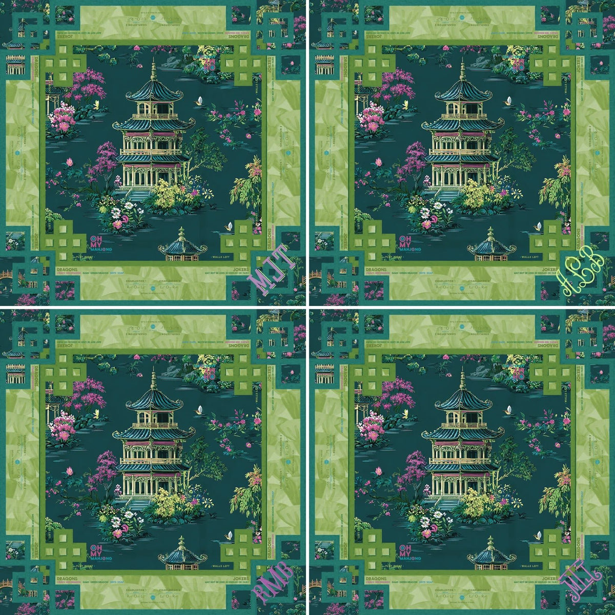 Patterned Elysium mahjong table mat that rolls into a tube