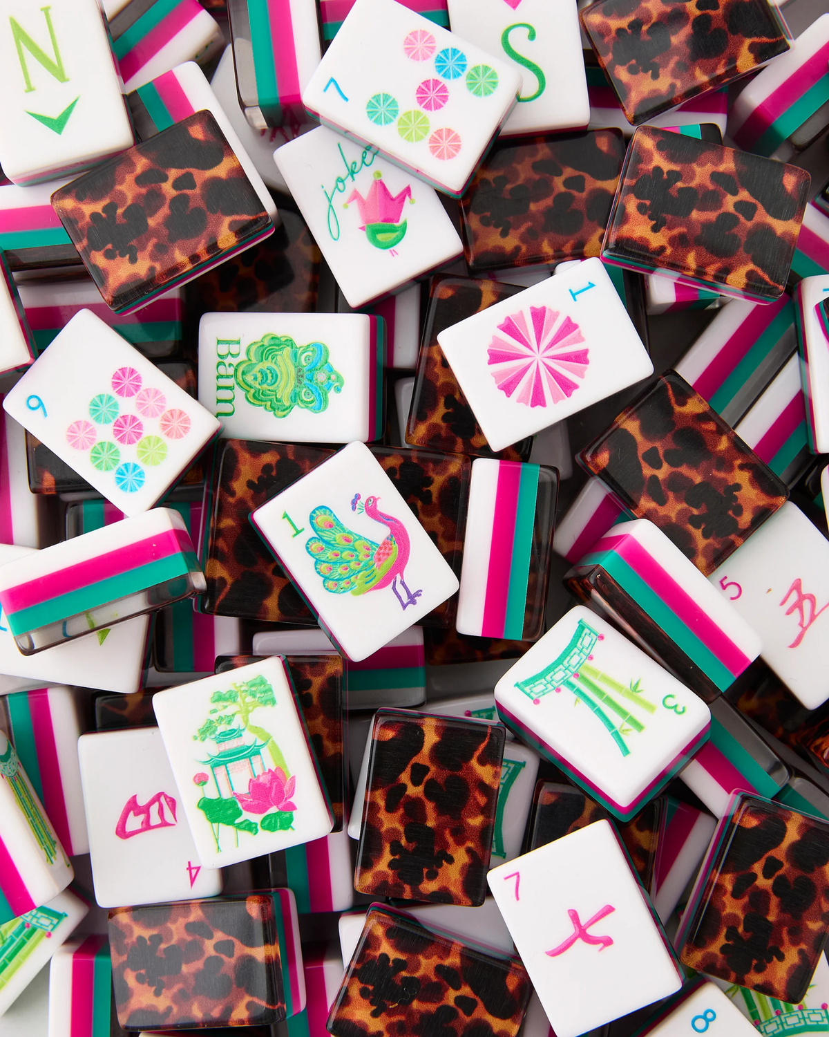 Glow Wild print mahjong playing tiles