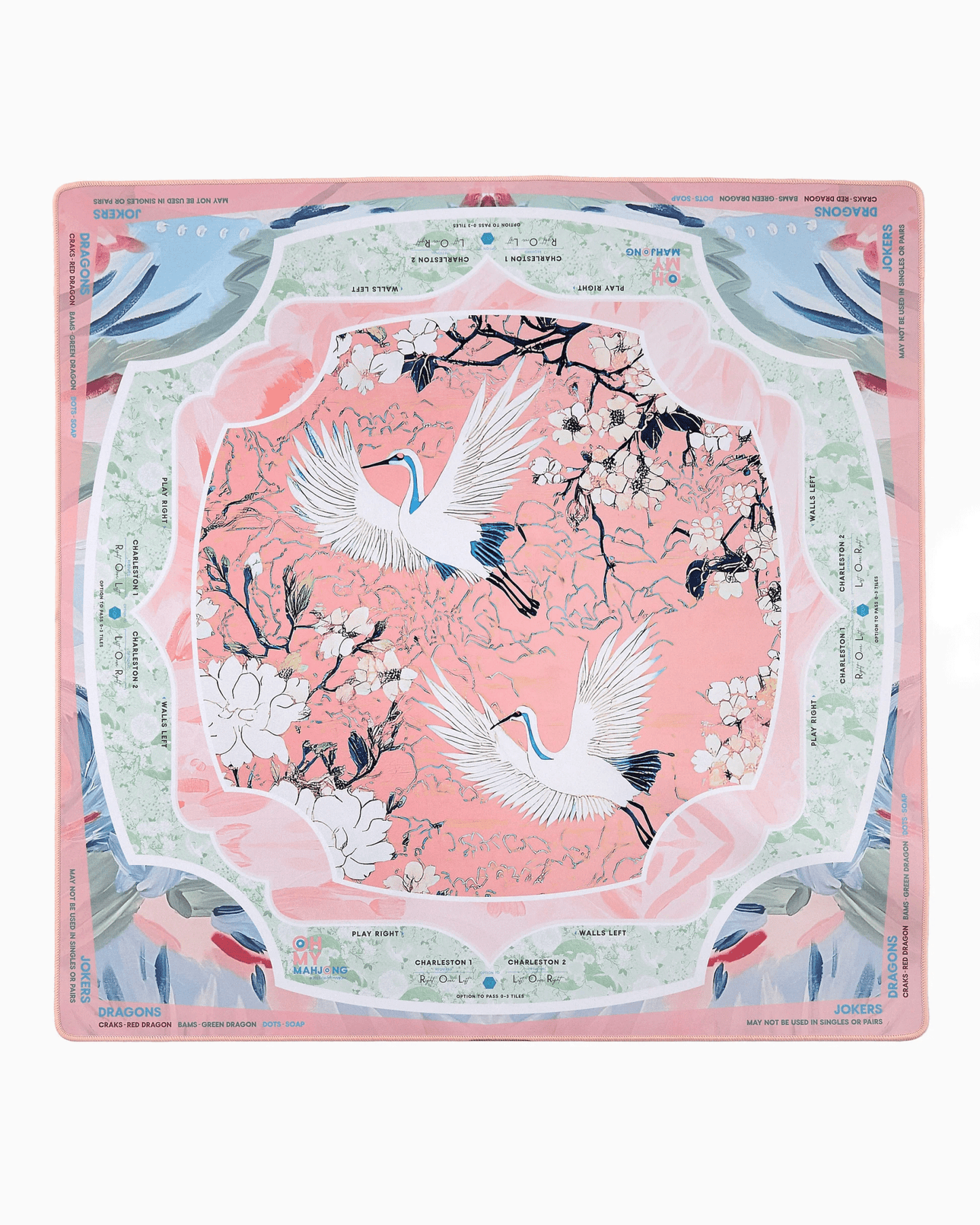 Heron mahjong mat with a soft printed playing surface