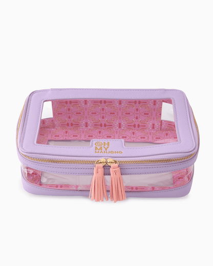 Lavender pouch sized to hold a mahjong tile set