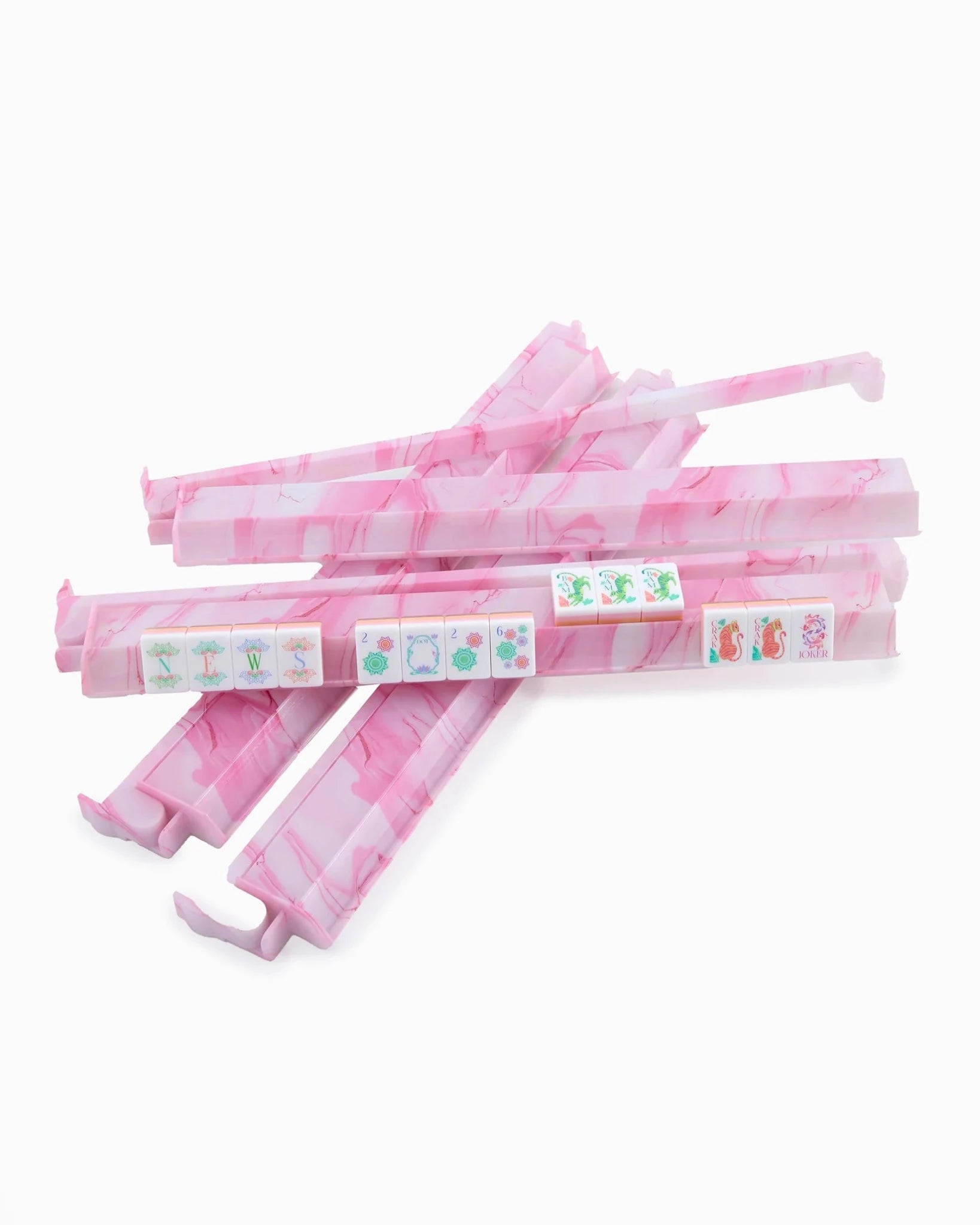 Set of mahjong racks and pushers in pink quartz