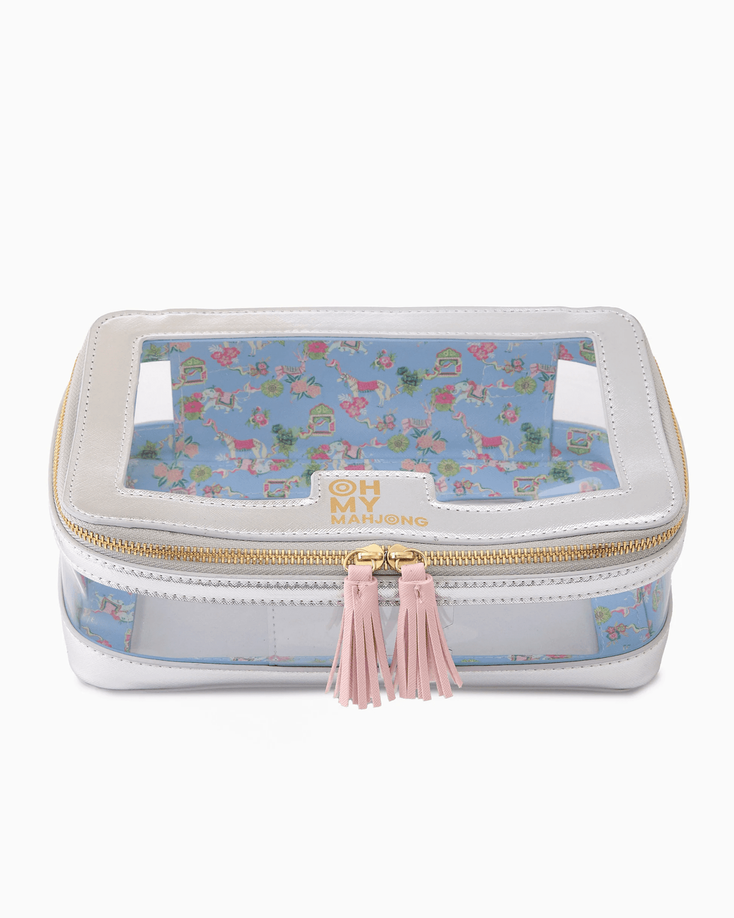 Silver pouch sized to hold a mahjong tile set