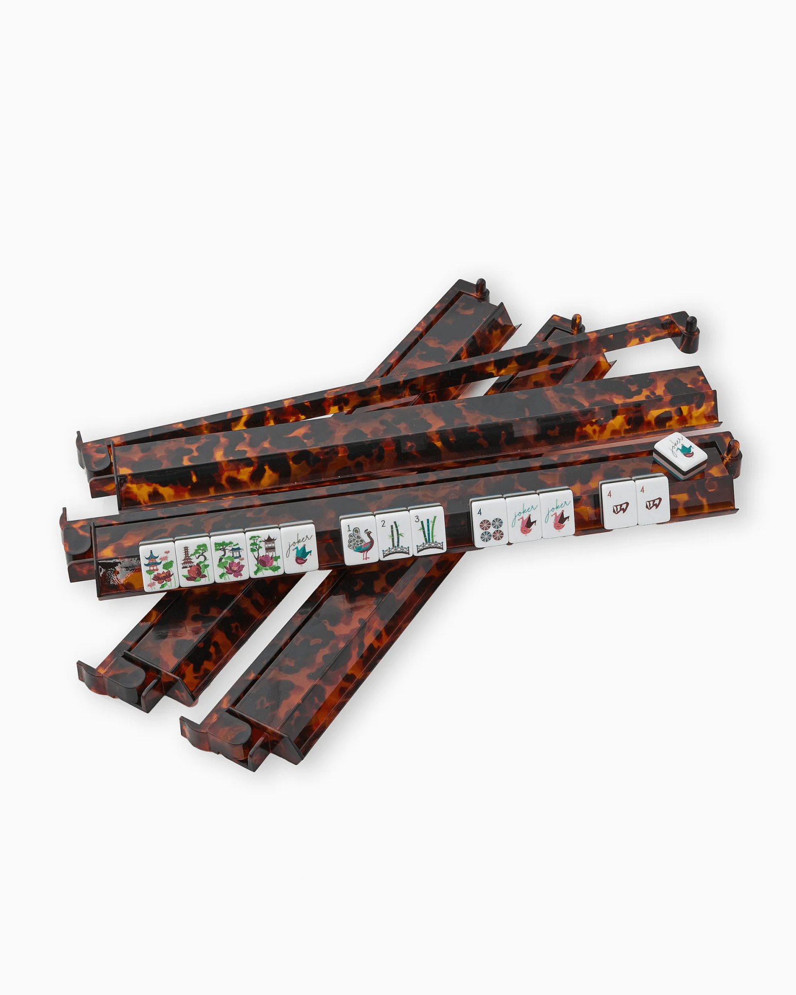 Set of mahjong racks and pushers in tortoise shell