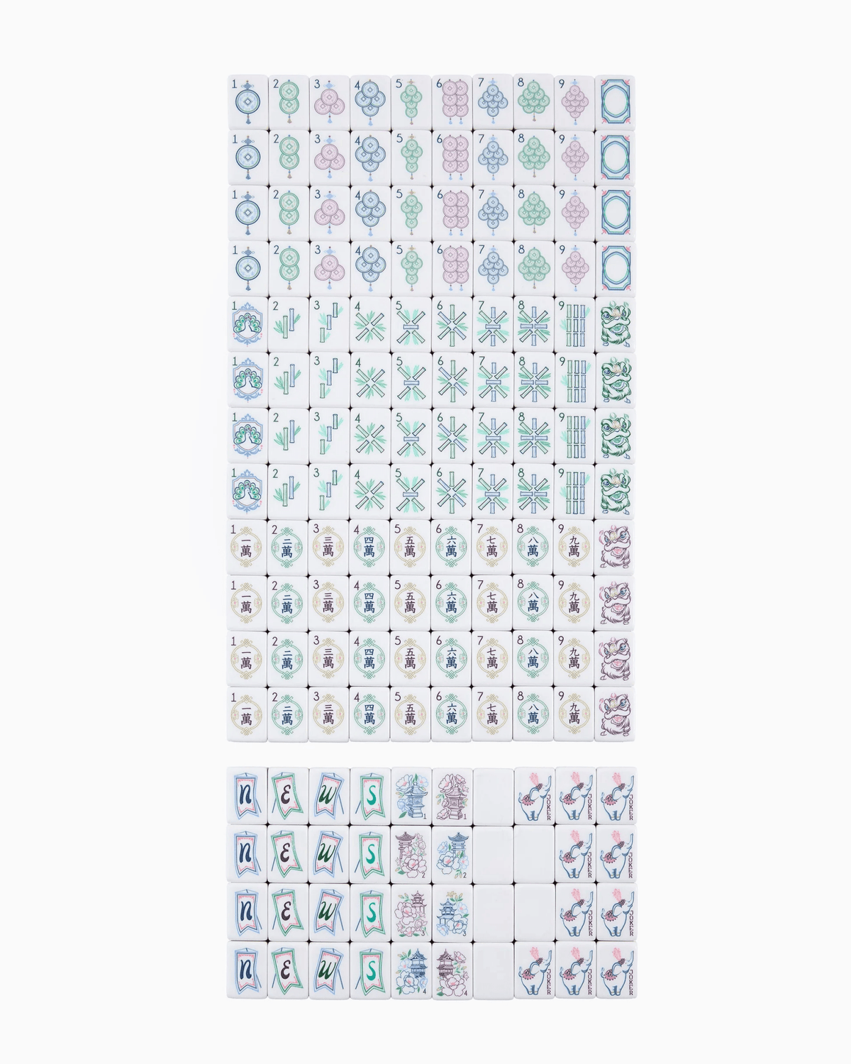 Willow print mahjong playing tiles