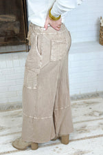 Taupe Mineral Wash Eyelet Pants