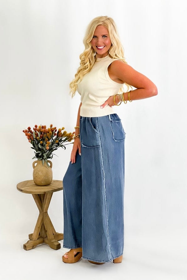 Washed Denim Chambray Loose Pant