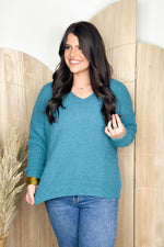 Teal Knit V-Neck Sweater