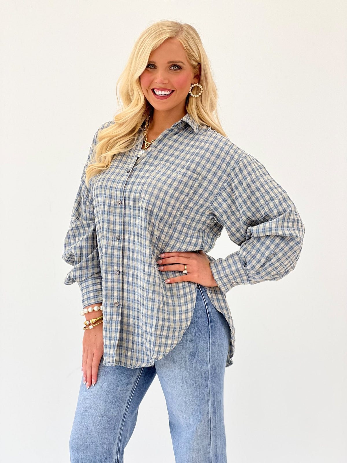 Checked shirt with a centre button placket