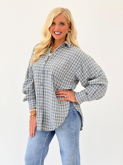 Checked shirt with a centre button placket
