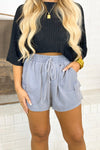 Dusty Blue Washed Woven Tie Shorts