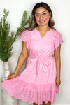 Baby Pink Eyelet Front Tie Dress