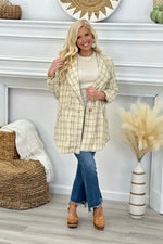 Beige Plaid Folded Sleeve Jacket