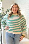 Jade and Taupe Striped Batwing Sleeve Sweater