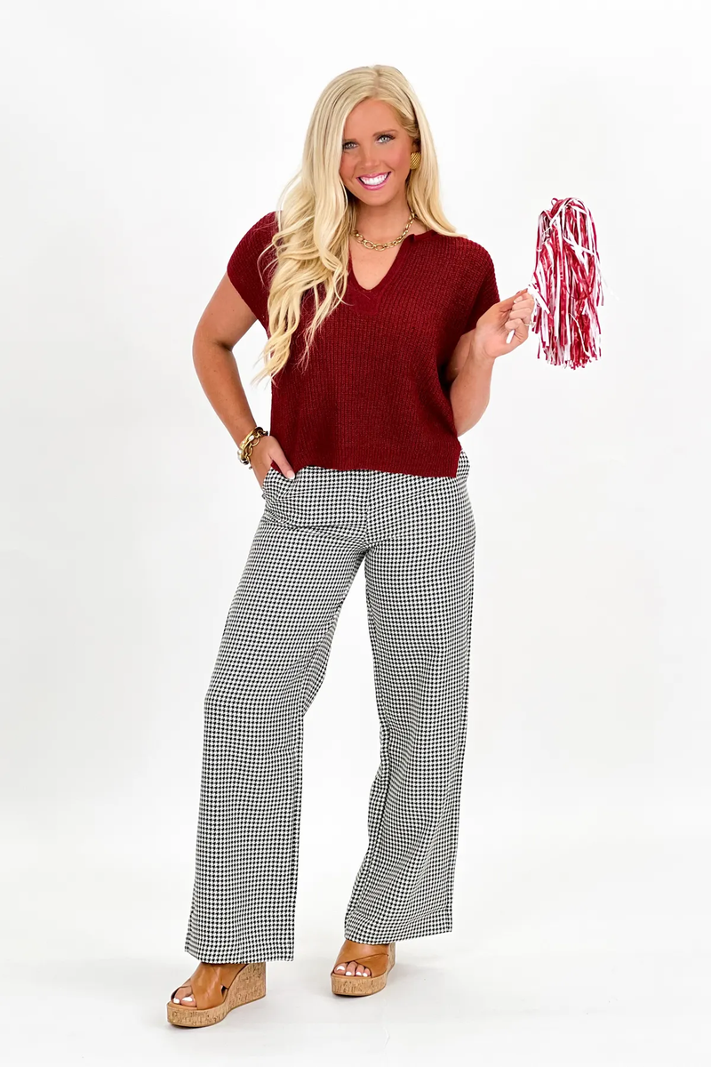 Red Split Neck Short Sleeve Top