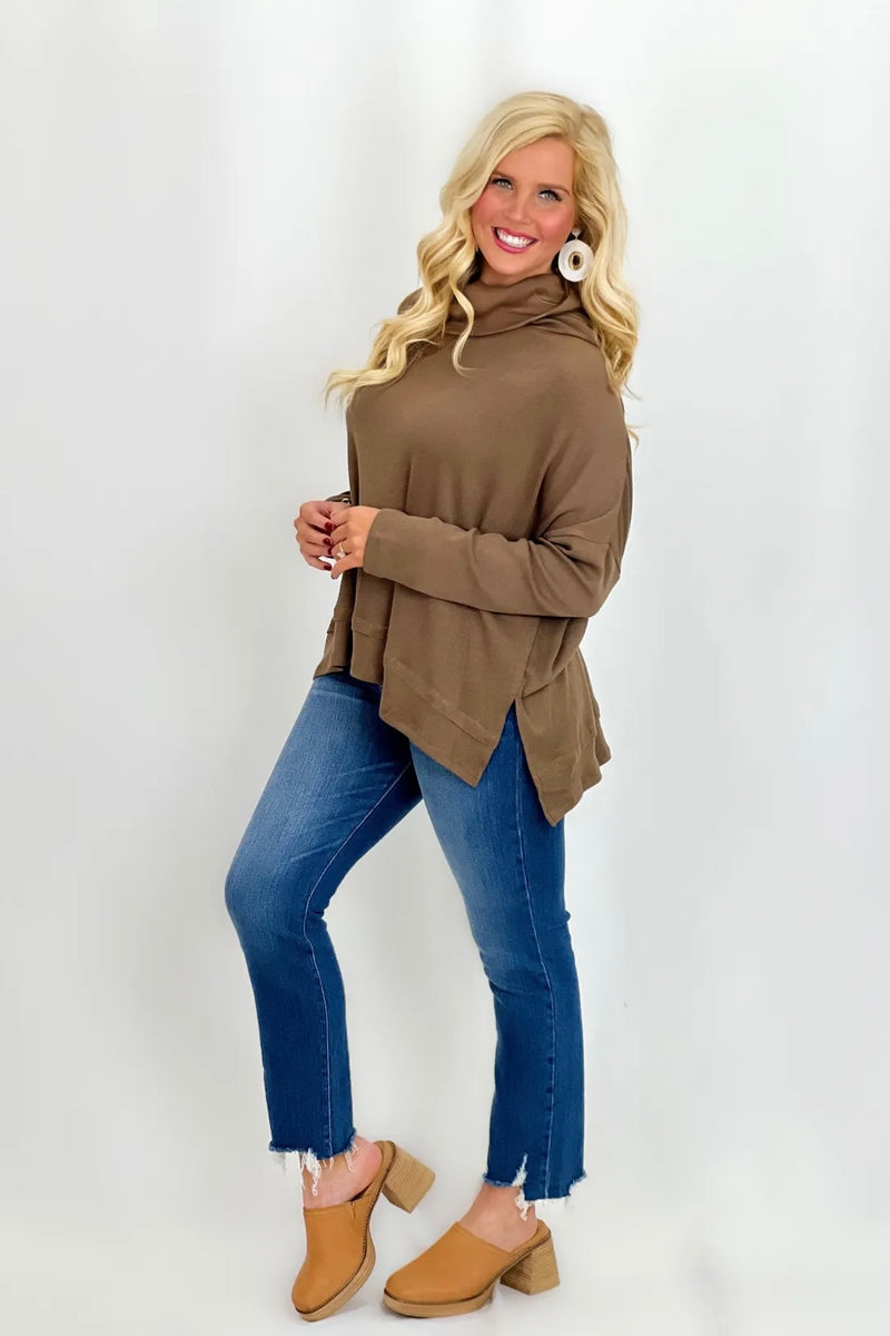 Mocha Long Sleeve Turtleneck Knit Top