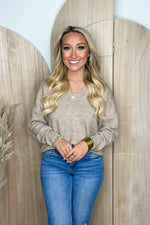 Light Taupe V-Neck Long Sleeve Sweater