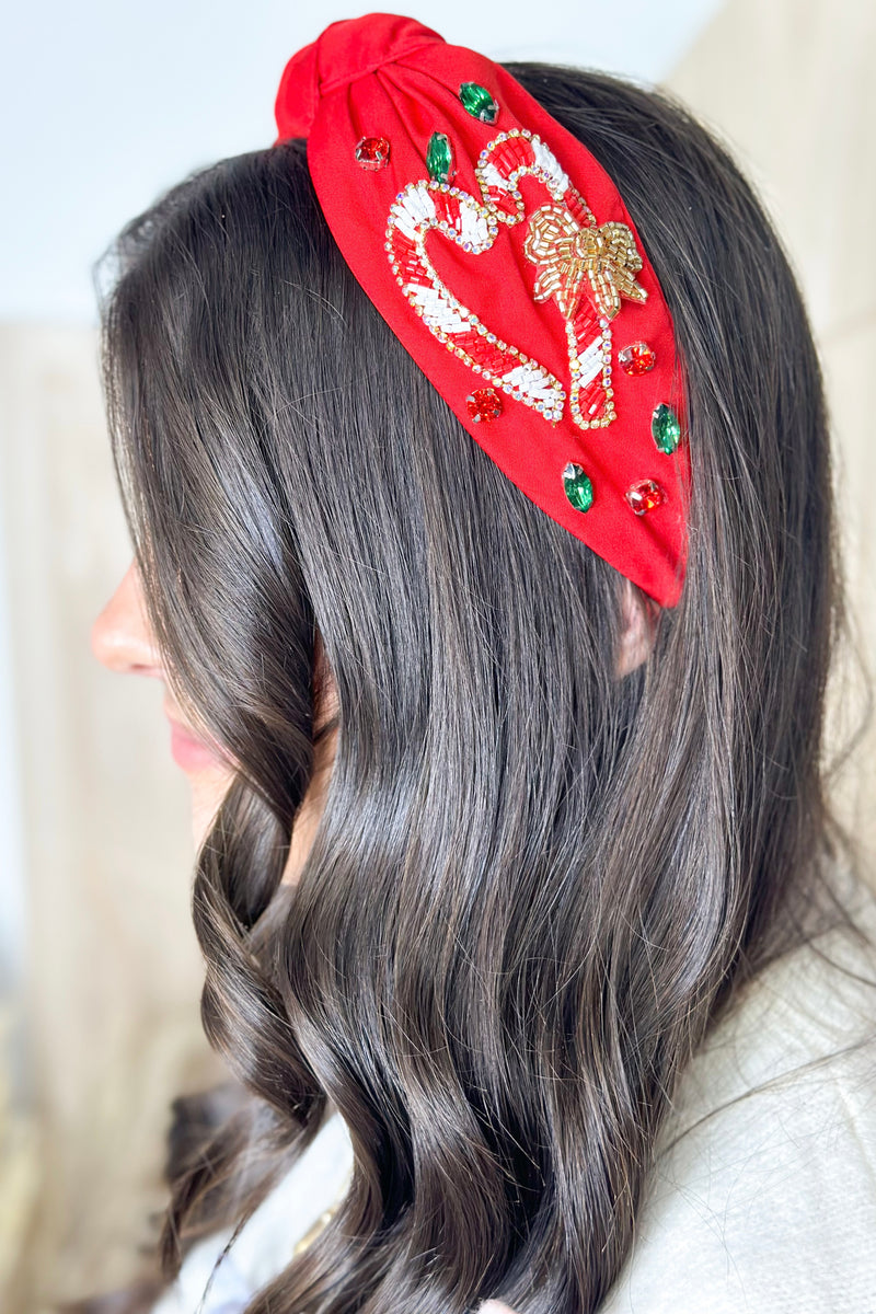 Candy Cane Heart Beaded Headband