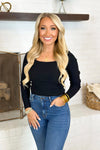 Black Long Sleeve Ribbed Fitted Top