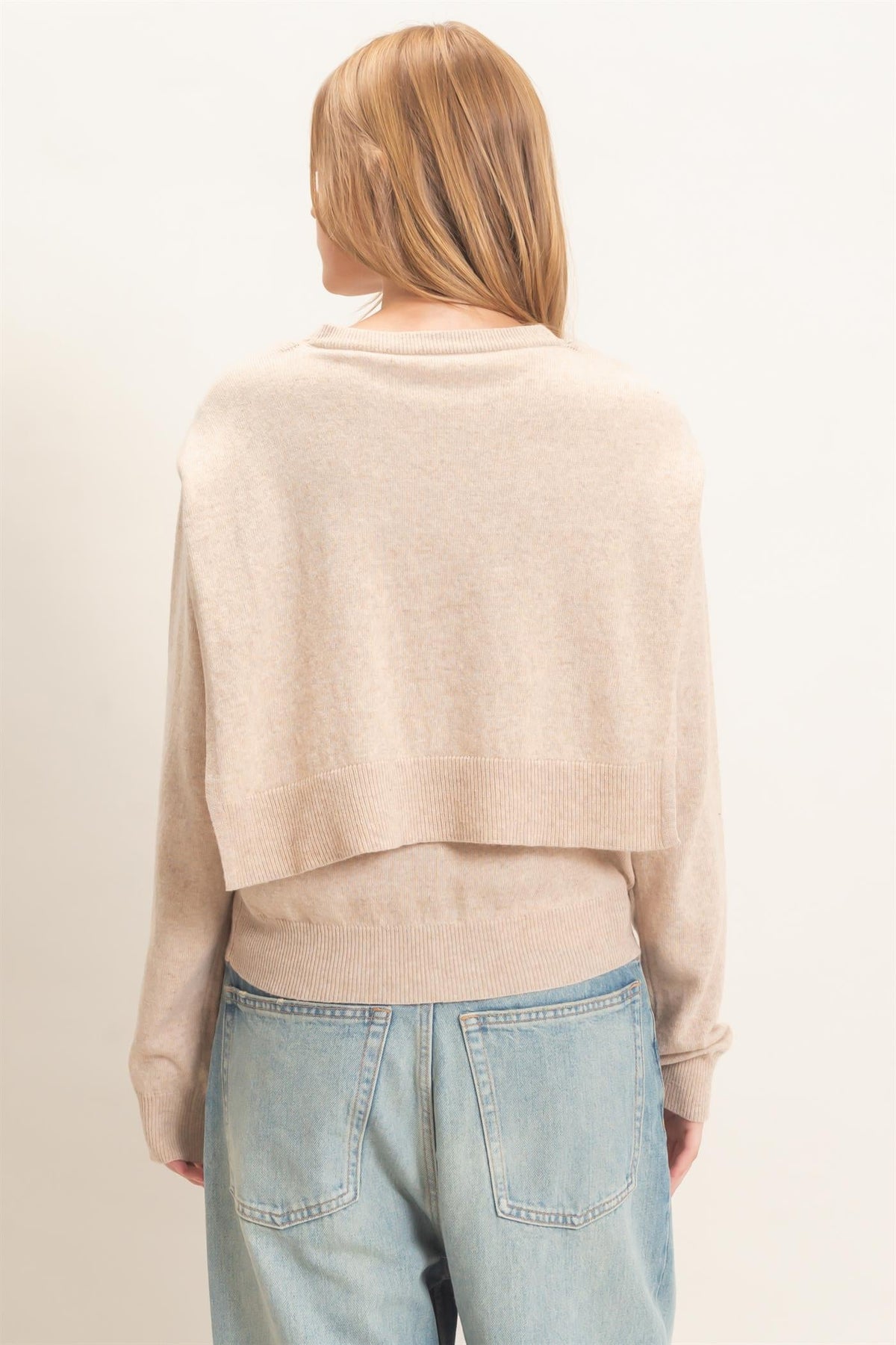 Hyfve Crew Neck Sweater With Faux Wrap in Beige