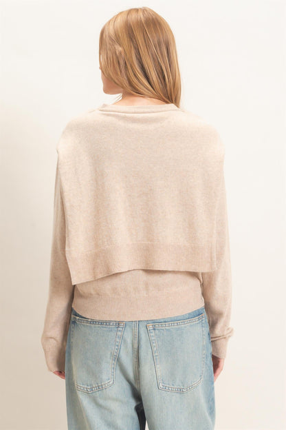 Hyfve Crew Neck Sweater With Faux Wrap in Beige