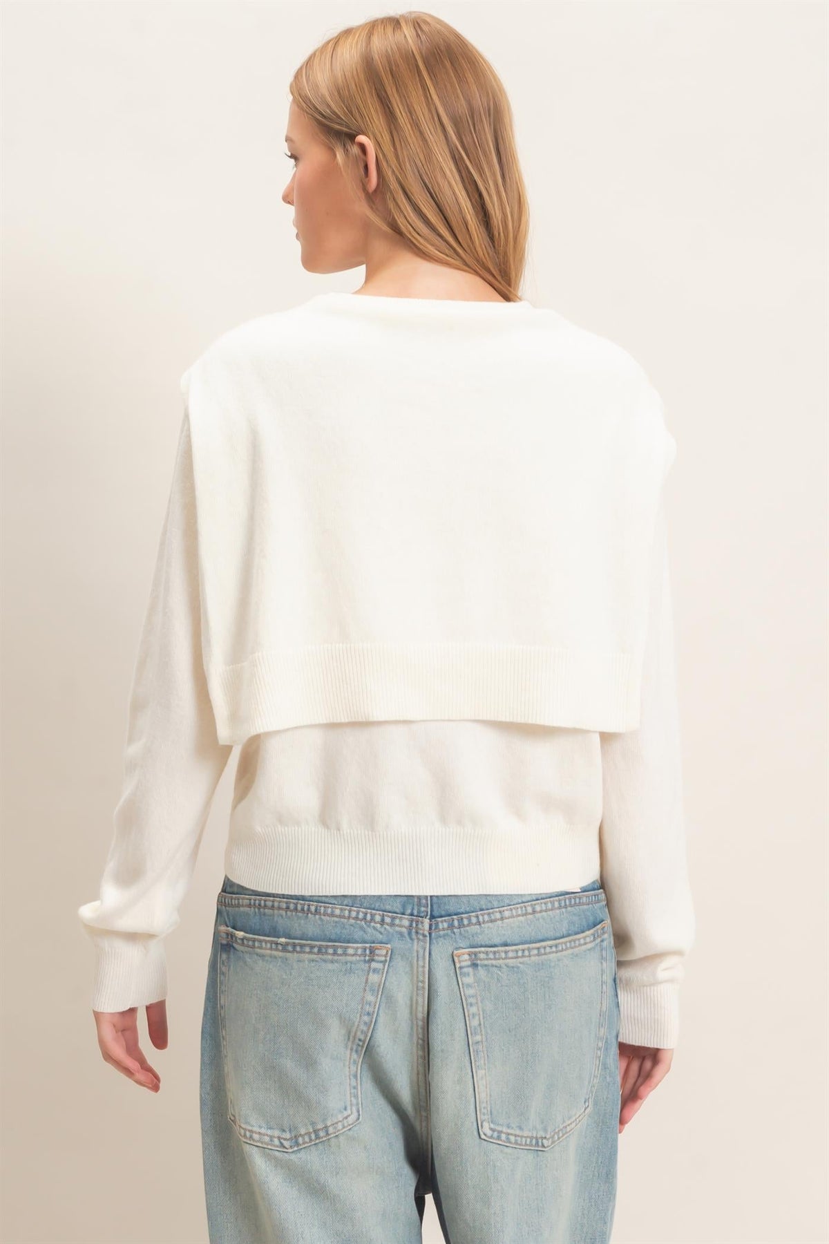 Hyfve Crew Neck Sweater With Faux Wrap in Cream
