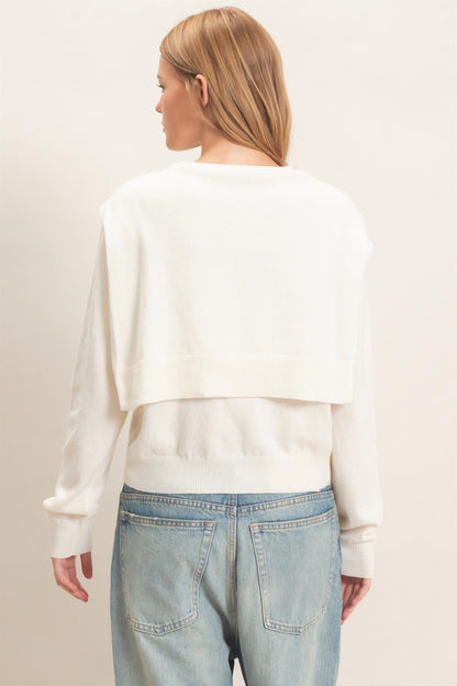 Hyfve Crew Neck Sweater With Faux Wrap in Cream