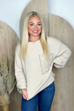 Taupe Ribbed Pocket Long Sleeve Top