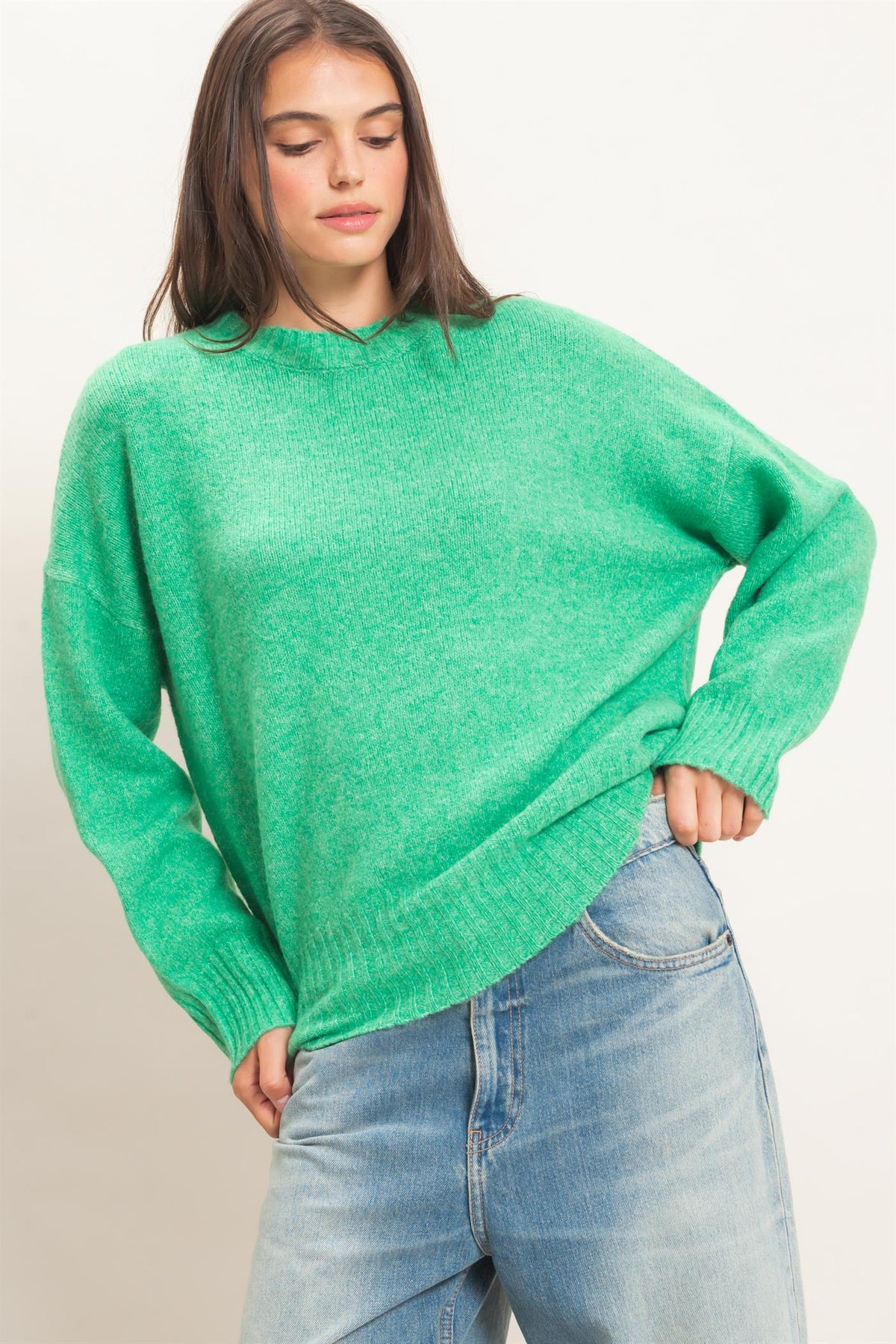 Hyfve Ribbed Crew Neck Sweater in Green