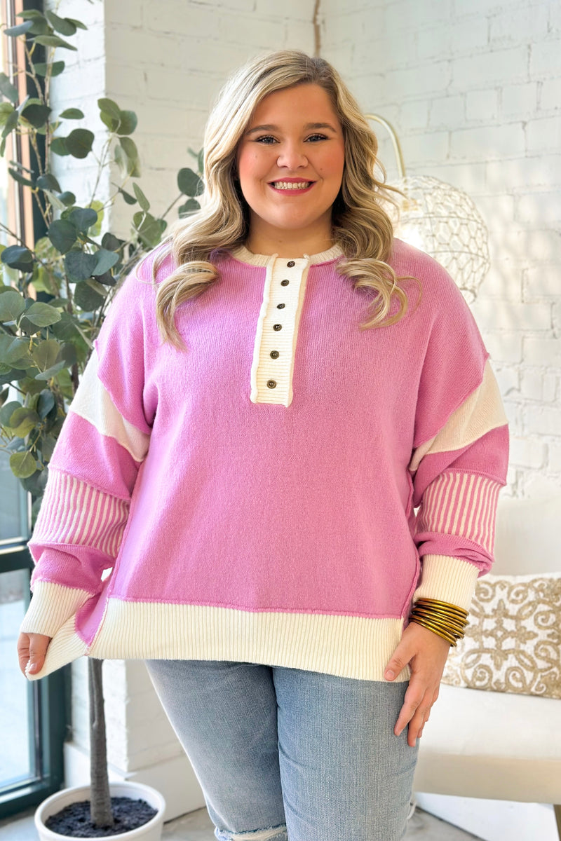 Cool Pink Oversized Button Up Sweater