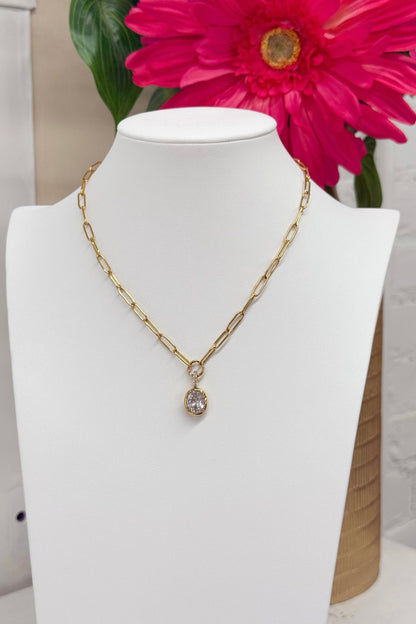 Elongated link chain necklace with pave stones