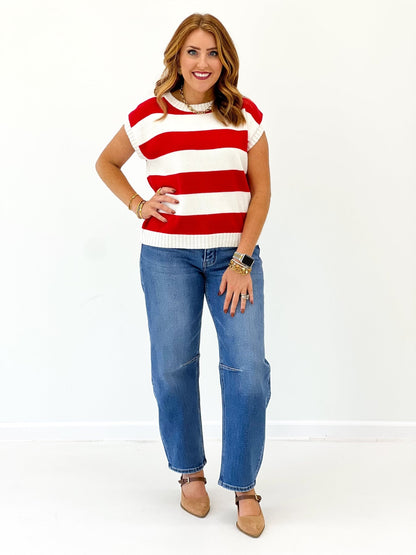 Papermoon Short Sleeve Striped Sweater - Lavish Boutique01-TOPS
