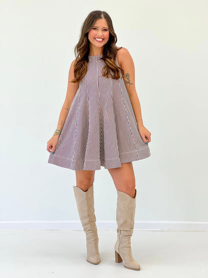 Brown striped shift dress