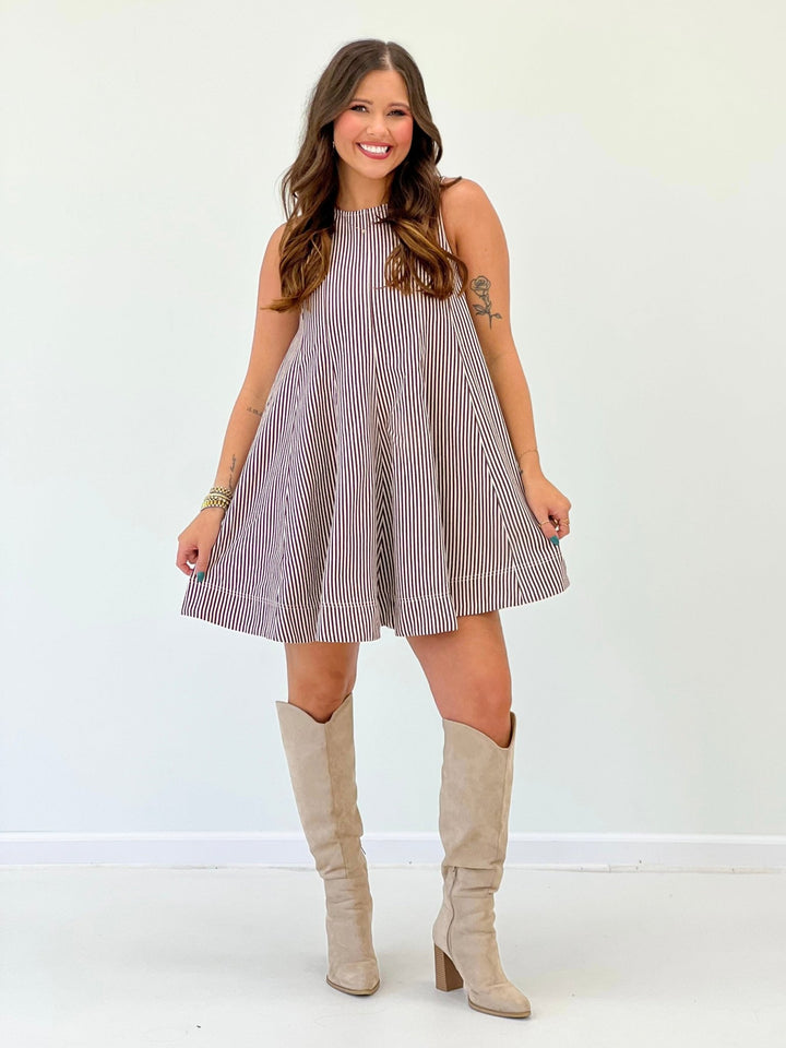 Brown striped shift dress