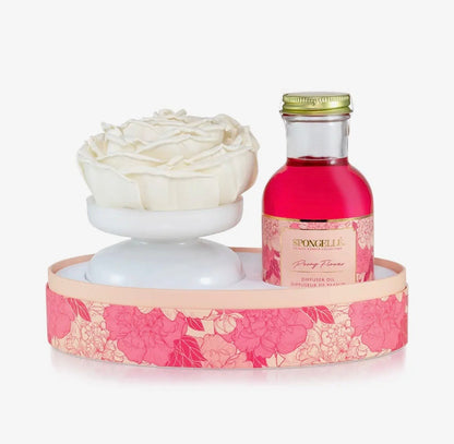 Floral diffuser gift set with a peony bloom accent