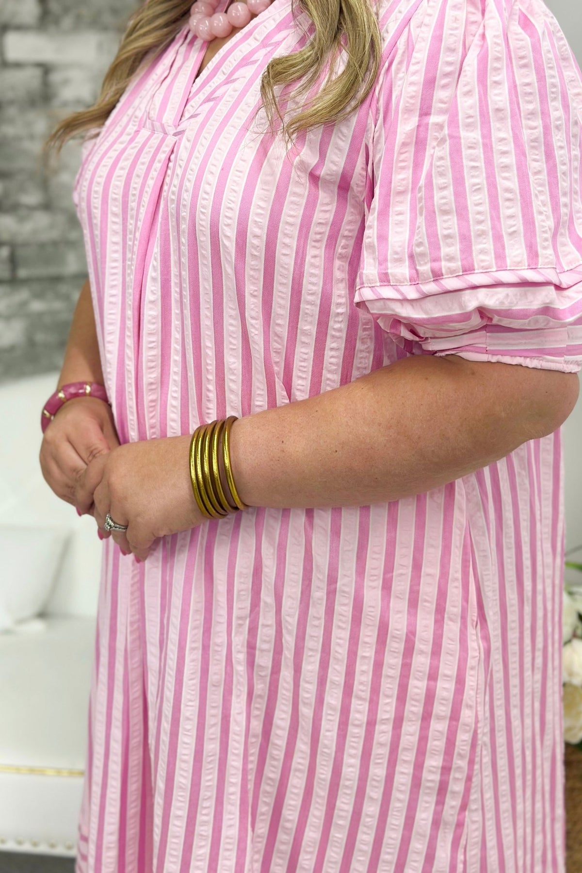 Collared stripe dress falling to midi length