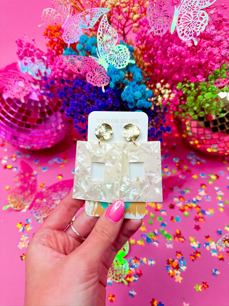 Naomi White Acrylic Rectangle Drop Earrings