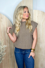 Mocha Mock Neck Cap Sleeve Sweater