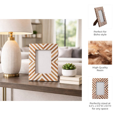 Brown herringbone picture frame in a wood-effect resin finish