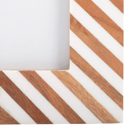 Wood-look resin frame with brown herringbone lines