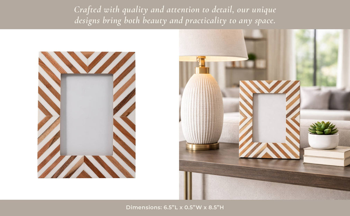 Picture Frame - Brown Resin Wood Herringbone Line, 4x6 in. - Lavish Boutique11-GIFTS