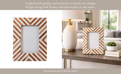 Picture Frame - Brown Resin Wood Herringbone Line, 4x6 in. - Lavish Boutique11-GIFTS