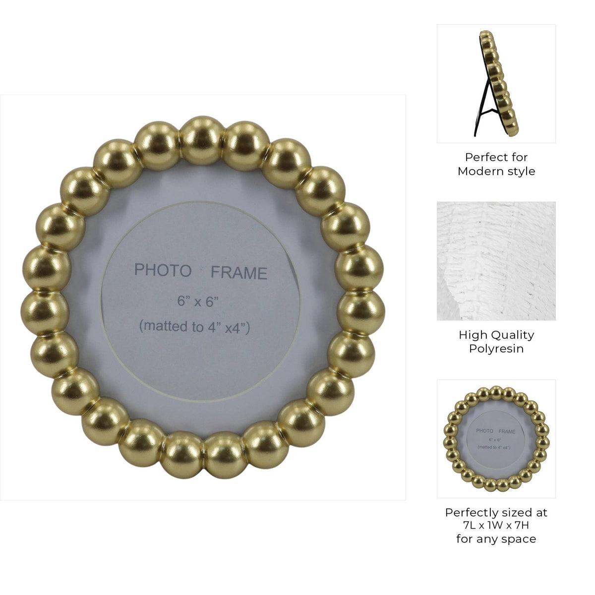 Matted 6x6 picture frame edged in gold beading