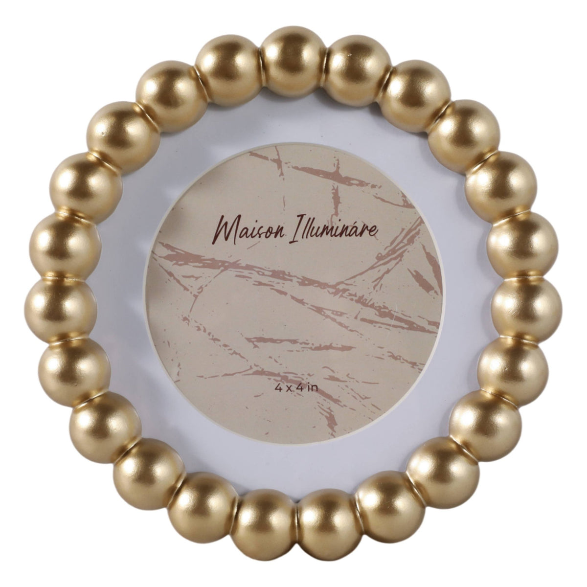 Gold picture frame with beaded trim and a matted glass insert