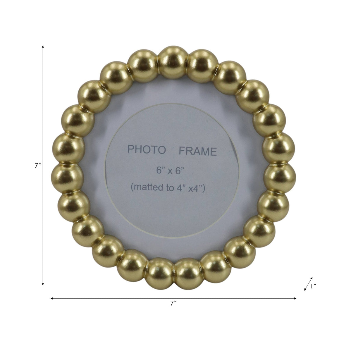 Gold beaded frame holding a 6x6 matted glass panel