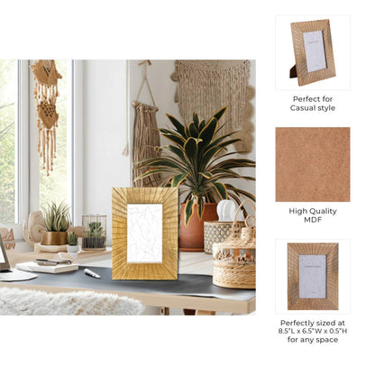 Light natural wood photo frame with starburst detailing
