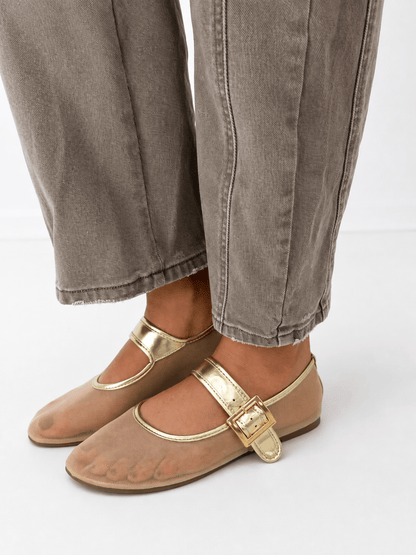 Pierre Dumas Mary Jane Gold Buckle Flat - Lavish Boutique10-SHOES