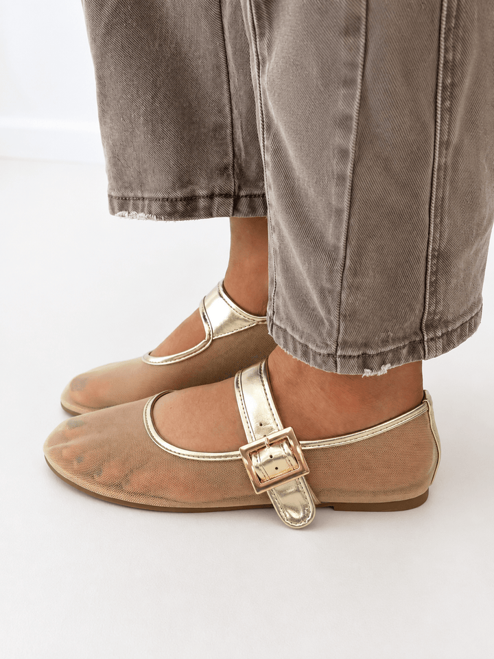 Pierre Dumas Mary Jane Gold Buckle Flat - Lavish Boutique10-SHOES