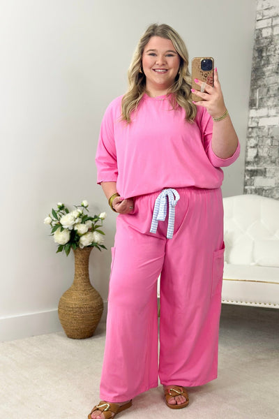 Pink and Blue Striped Set - Lavish BoutiqueTops